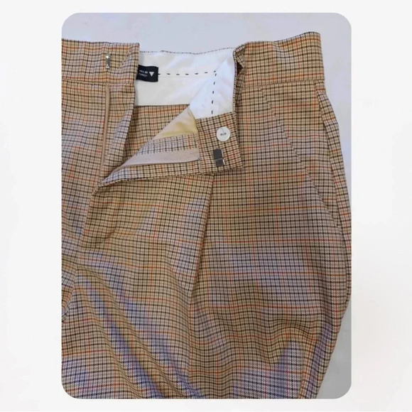Zara Brown Pleated  Plaid Slacks Dress Pants Size Large - Picture 7 of 7